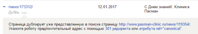 Обнаружение дублей страниц