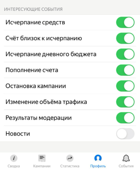 Подключение push-уведомлений через Яндекс.Директ со сводкой по работе кампаний