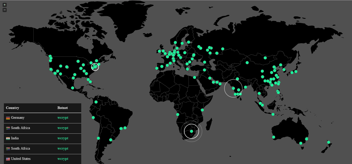 Карта заражения WannaCrypt в реальном времени